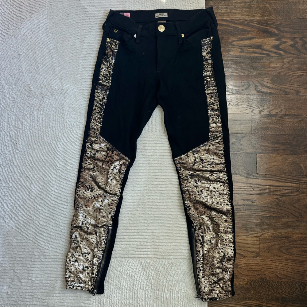 True Religion Halle Skinny Black Sequin Jeans
